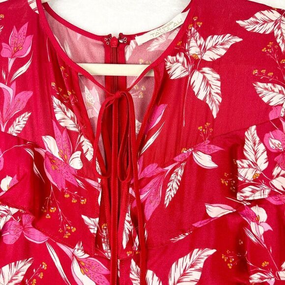 La Maison Talulah Silk Blend Long Sleeve Floral Ruffle Mini Dress Size Small Red - Picture 3 of 10